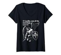 Femme O Lucifer, fils du matin - Ésaïe 14:12 Warrior Angel T-Shirt avec Col en V