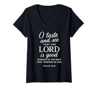 Femme O Taste and See That The Lord is Good Psaum 34:8 Écriture T-Shirt avec Col en V