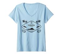 Femme Oahu Hawaï Palmiers Île Tortue Marine Cadeau Waikiki T-Shirt avec Col en V