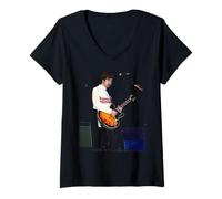 Femme Oasis Guitariste Noel Gallagher au Concert Knebworth 1996 T-Shirt avec Col en V