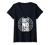 Femme Obey NO Echo Esprit Libre Voix Personnelle T-Shirt avec Col en V