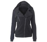 Femme Oblique Zippé Sweats À Capuche Couleur Unie Casual Veste Manteau Blouson Hoodie Tops Gris foncé S