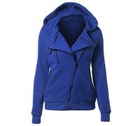 Femme Oblique Zippé Sweats À Capuche Couleur Unie Casual Veste Manteau Blouson Hoodie Tops Saphir Bleu L