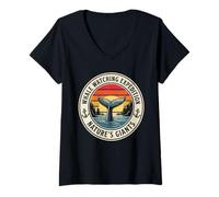 Femme Observation Baleines Vintage Océan Orque T-Shirt avec Col en V