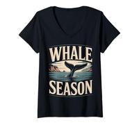 Femme Observation de la Faune de la Saison des Baleines T-Shirt avec Col en V