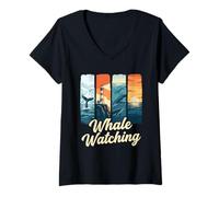 Femme Observation des Baleines rétro Phare côtier Aventure T-Shirt avec Col en V