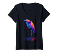 Femme Observation des Oiseaux du héron Bleu T-Shirt avec Col en V