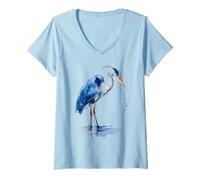 Femme Observation des Oiseaux du héron Bleu T-Shirt avec Col en V