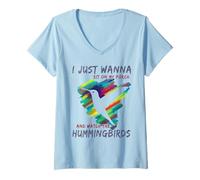 Femme Observation des Oiseaux Mignons | Asseyez-Vous sur Mon Porche Regardez Les colibris T-Shirt avec Col en V