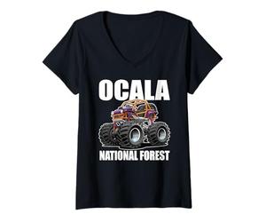 Femme Ocala National Forest Floride 4x4 Offroad Cartoon Design T-Shirt avec Col en V