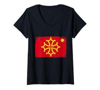 Femme Occitanie Drapeau Vintage Idée-cadeau Homme Femme Occitània T-Shirt avec Col en V