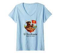 Femme Occitanie pour Occitans et Occitanes - Drapeau Occitan T-Shirt avec Col en V