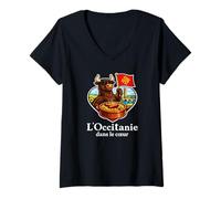 Femme Occitanie pour Occitans et Occitanes - Drapeau Occitan T-Shirt avec Col en V