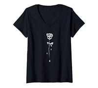 Femme Occult Gothic Skull Rose Grunge Satan Devil Black Punk Witch T-Shirt avec Col en V