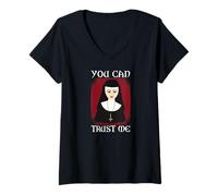 Femme Occult Kruzifix Nonne Witchcraft Hexe Accessoires Occult Gothic T-Shirt avec Col en V