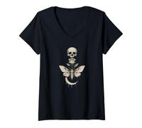 Femme Occult Moon Rose Crâne Occultism Witchcraft Moon Rose Gothique T-Shirt avec Col en V