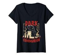 Femme Occulte Démonologie Tarot Sorcellerie Dark Communion T-Shirt avec Col en V