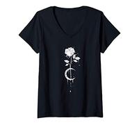 Femme Occulte Moon Rose Occult Gothic Witchcraft Sorcière Vintage T-Shirt avec Col en V