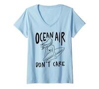 Femme Ocean Air Don't Care Surfer Girl Beach Ocean Waves Surf T-Shirt avec Col en V