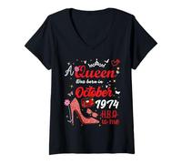 Femme Octobre 1974 Anniversaire This Queen Was Born In Octobre 1974 T-Shirt avec Col en V