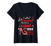 Femme Octobre 1999 Anniversaire This Queen Was Born In October 1999 T-Shirt avec Col en V