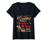 Femme Octobre Anniversaire A Queen Was Born in Octobre 1958 Octobre T-Shirt avec Col en V