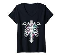 Femme Octopus Cage Anatomie Vie Marine Océan Gothique Art T-Shirt avec Col en V