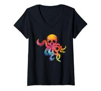 Femme Octopus Skull Sea Creature Gothic Tentacule Ocean Dark Art T-Shirt avec Col en V