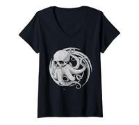 Femme Octopus Skull Sea Creature Gothic Tentacule Ocean Dark Art T-Shirt avec Col en V