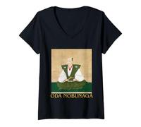 Femme Oda Nobunaga Guerrier Historique Japonais Ukiyo-e Art T-Shirt avec Col en V
