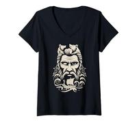 Femme Odin Valhalla Odin Bateau Viking Corbeaux et Loups T-Shirt avec Col en V