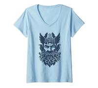 Femme Odin Valhalla Odin Bateau Viking Corbeaux et Loups T-Shirt avec Col en V