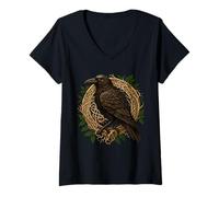Femme Odin's Raven Viking Valhalla Mythologie païenne Nœud celtique T-Shirt avec Col en V