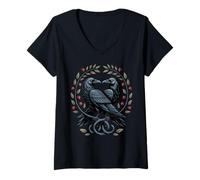 Femme Odin's Ravens Huginn and Muninn Nœud Celtique Viking T-Shirt avec Col en V