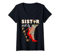 Femme OES Sistar Leopard Walk by Faith Eastern Star Thanksgiving T-Shirt avec Col en V