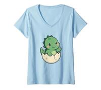 Femme Oeuf de Dinosaure Mignon Kawaii Surprise Dessin animé T-Shirt avec Col en V
