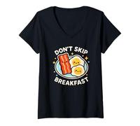 Femme Oeufs de Bacon Amusants « Don't Skip Breakfast » T-Shirt avec Col en V
