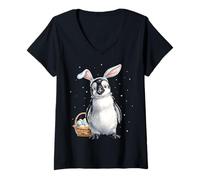 Femme Oeufs de Lapin de Pâques avec Oreilles de Lapin Mignons T-Shirt avec Col en V