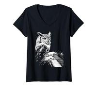 Femme Oeuvre d'art Amusante en Forme de Hibou Jouant du pianiste T-Shirt avec Col en V