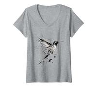 Femme Oeuvre d'art Colibri Colibri Japonais T-Shirt avec Col en V