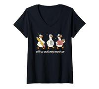 Femme Off to Actively Monitor Teacher Testing Day Funny Goose T-Shirt avec Col en V