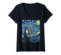 Femme Off to Cause A Kerfuffle Sloth Bicycle Van Gogh Peinture T-Shirt avec Col en V