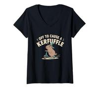 Femme Off to Cause A Kerfuffle T-Shirt Drôle Capybara Blague Meme T-Shirt avec Col en V