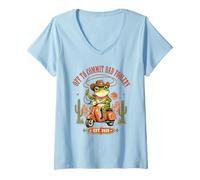 Femme Off to Commit Dad Foolery Funny Western Frog on Scooter Meme T-Shirt avec Col en V