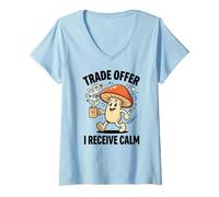 Femme Offre Commerciale Je reçois Un Champignon de Dessin animé rétro Calme T-Shirt avec Col en V