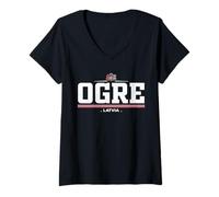 Femme Ogre Latvia/Latvija T-Shirt avec Col en V