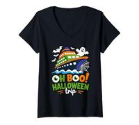 Femme Oh Boo Halloween Croisière Voyage Fantôme Vacances effrayantes T-Shirt avec Col en V