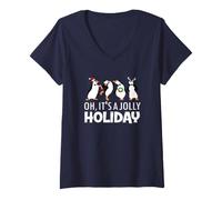 Femme Oh, C'est Une fête Joyeuse, Un drôle de Noël avec Un Pingouin T-Shirt avec Col en V