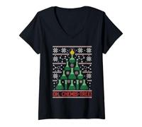 Femme Oh Chemis Tree Funny Chemistry Science Jeu de Mots de Noël T-Shirt avec Col en V