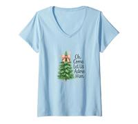 Femme Oh Come, Let Us Adore Him, Cute Watercolor Church Christmas T-Shirt avec Col en V